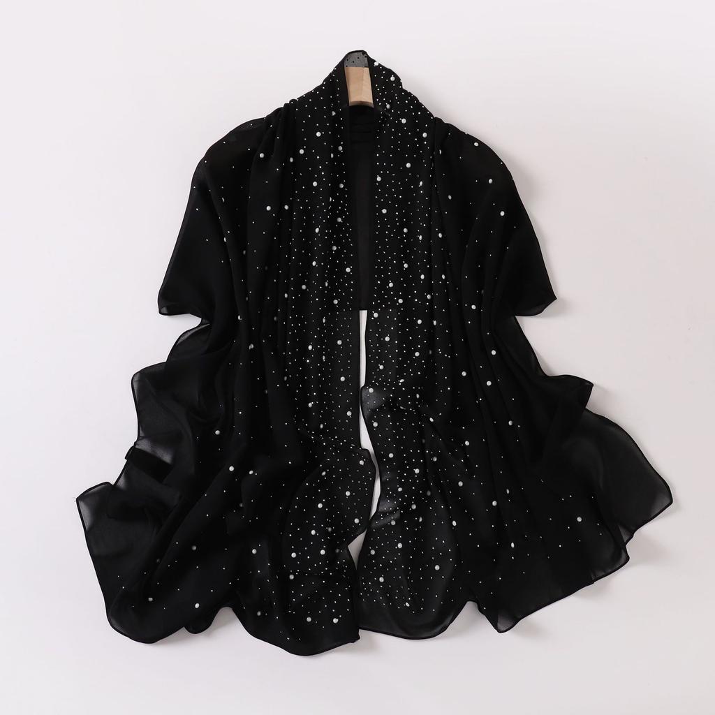 New Pearl Chiffon Long Scarf With Star Diamond For Women