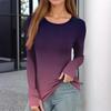 Women's  And Winter Slim Bottom T-shirt Fashion Casual Gradient Printing Round Neck Pullover Long Sleeve Top