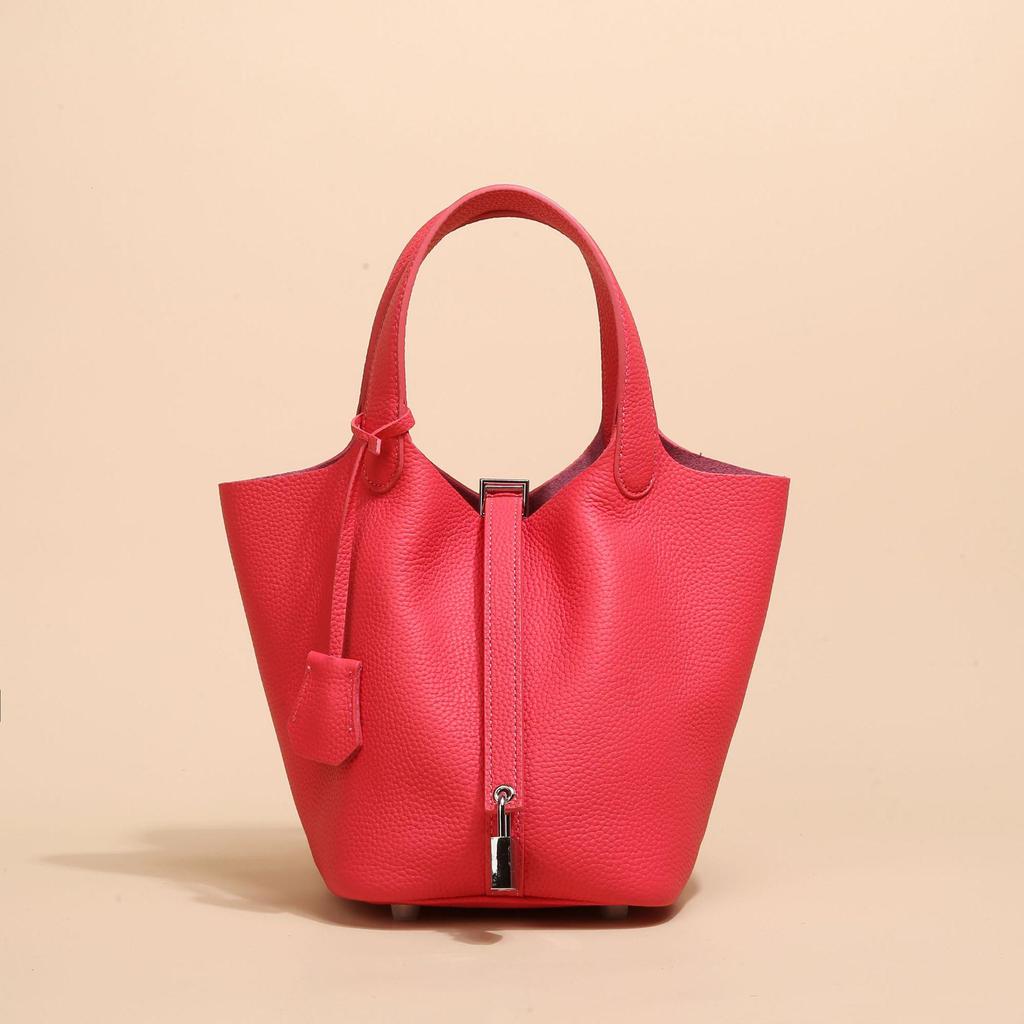 2024 Женская сумка-ведро из натуральной кожи с узором личи - Осенне-зимняя сумка-корзина для овощей