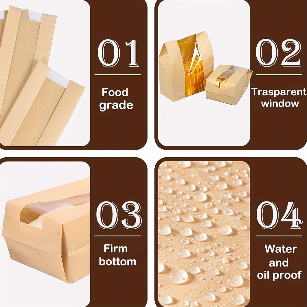 Большие пакеты из пекарской бумаги 24 шт. 14x8x3,5 дюйма крафт-пакеты для хлеба с прозрачным окошком и наклейкой 'Спасибо' для домашней закваски