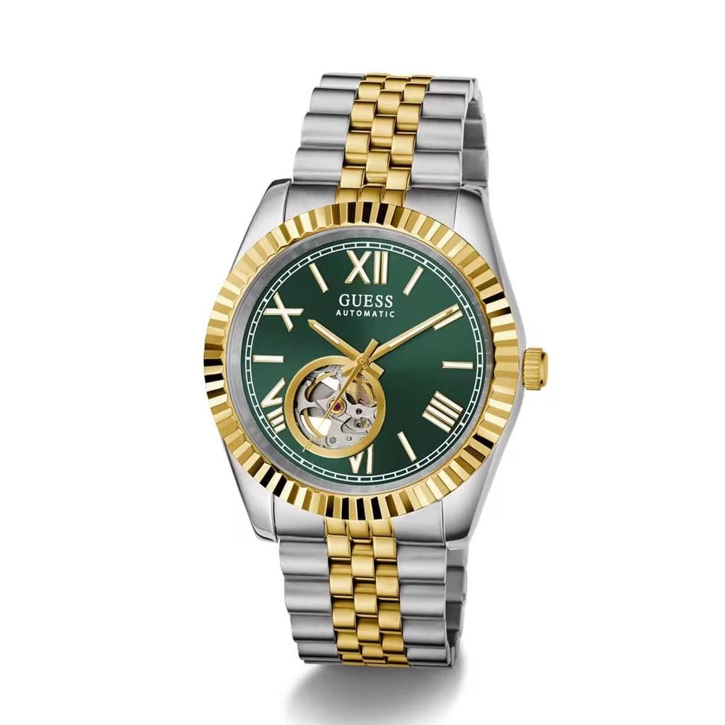 GUESS Men's Automatic Stainless Steel Watch Green Dial Two-Tone GW0984G4