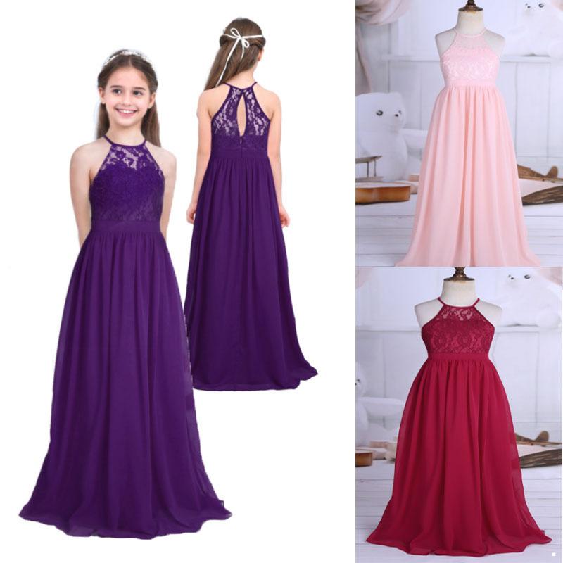 Kids Girls Lace Chiffon Dress High-waisted Birthday Gift Ball Gown Prom Evening Bridesmaid Wedding Party Dress
