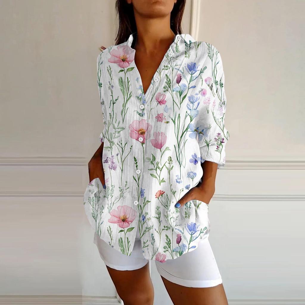 Womens Button Down Shirts Cotton Linen Long Sleeve Dress Shirts Casual Summer Tops Work Blouses