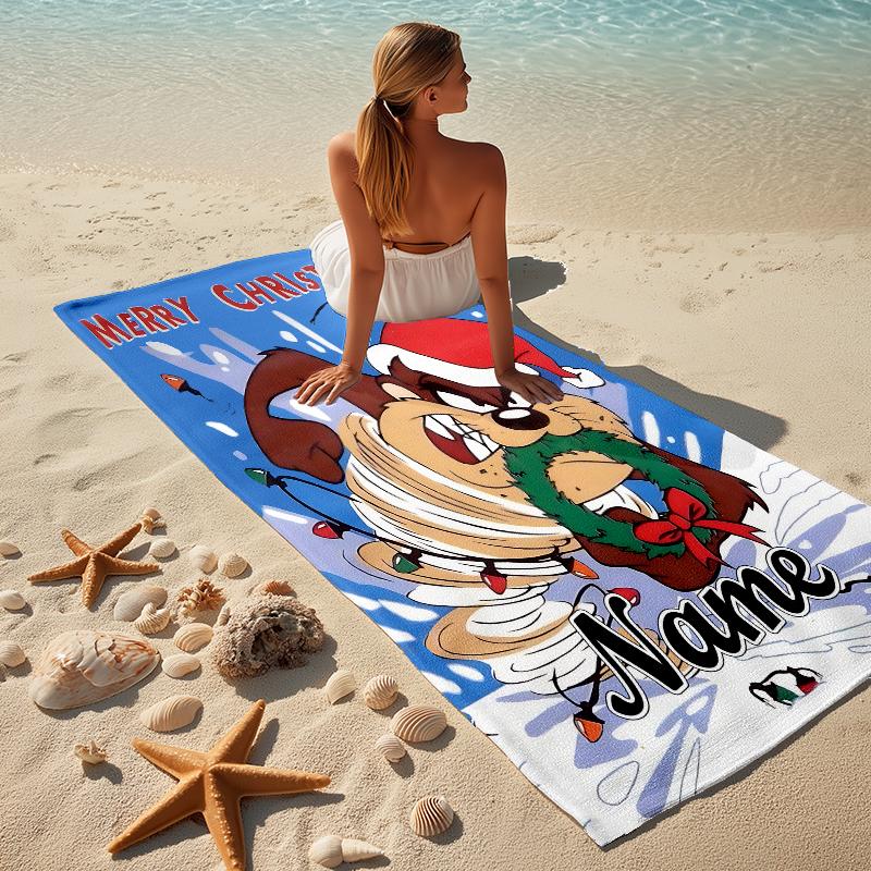 Custom Name Taz Theme Stylish Digital Printing Beach Towel Quick‑Drying Absorbent Blanket for Beach Pool Gym Travel