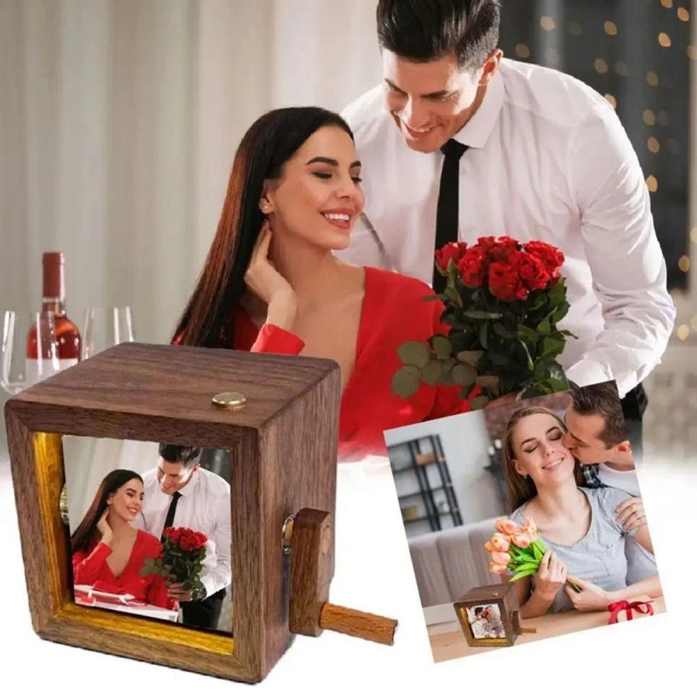 8/16 Photos Hand Crank Photo Flip Book Frame Luminous Wooden Animated Photo Album Valentine's Day