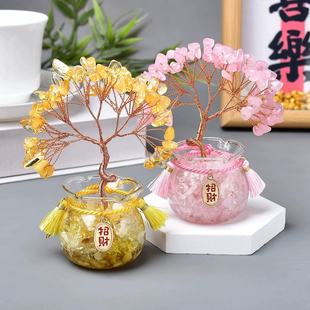 Natural crystal shake money fortune tree fish tank ornament office ornament lucky small ornament creative transshipment gift