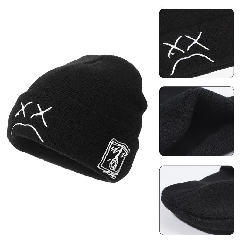 Простая забавная грустная рожица Теплые уши для защиты Вязаная шапка Индивидуальность Уличный тренд Универсальная для мужчин женщин