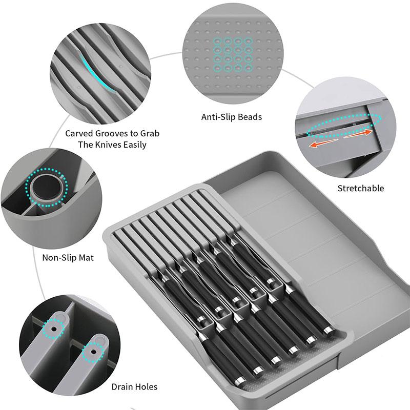 Держатель для ножей с выдвижным органайзером, лоток для хранения на кухонной столешнице, выдвижной органайзер для ножей, вставка в ящик