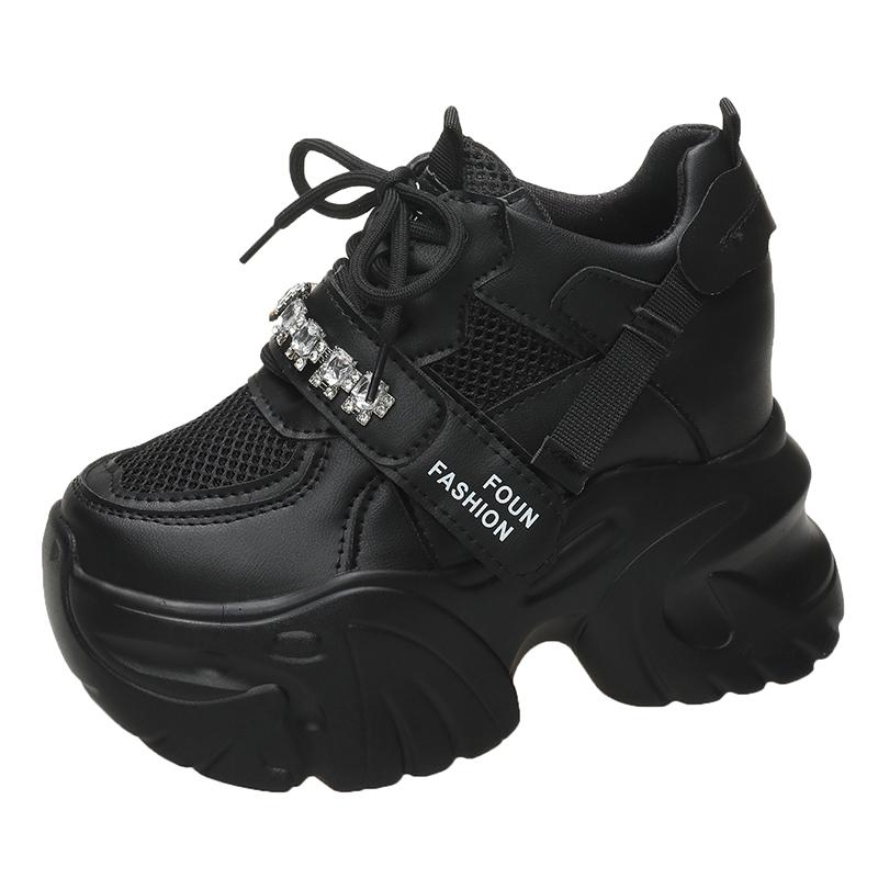 Мода Зима Шнуровка Клинья Повседневная Обувь Женская Серебристые Массивные Кроссовки 10 см Платформа Ботинки Tenis Обувь для Ходьбы Кроссовки Папины Кроссовки Женские