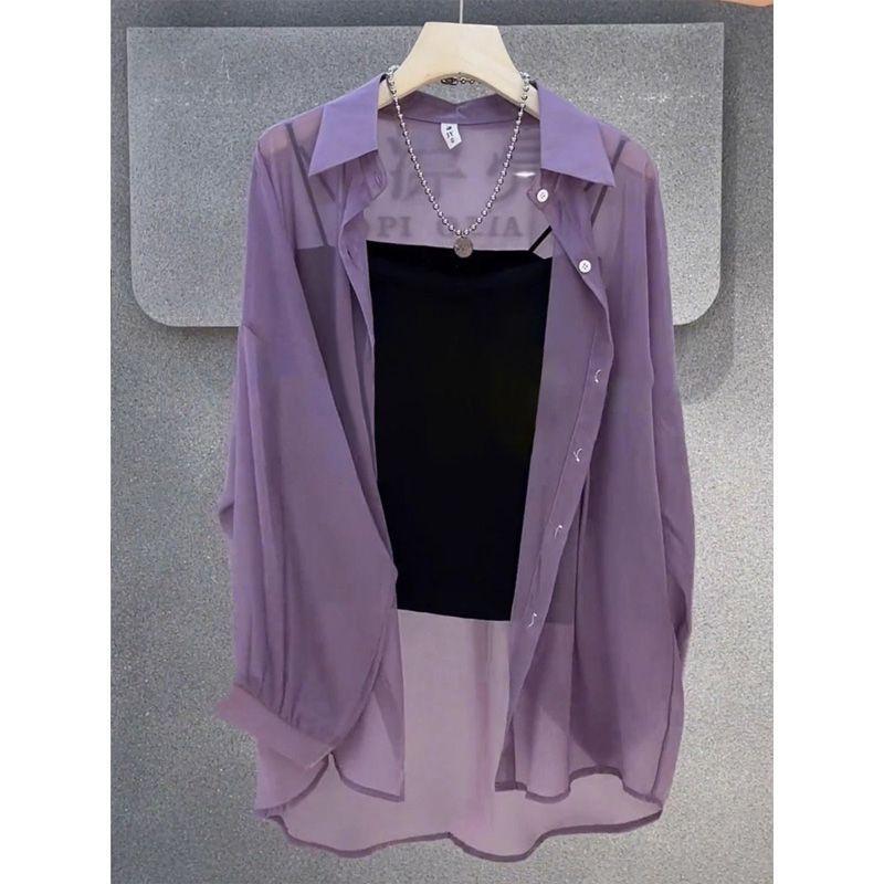 Женская летняя тонкая свободная рубашка средней длины, однотонная рубашка Commuter Sun