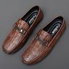 Мужские туфли из натуральной кожи с узором под крокодила, мужские туфли без застежек, весенние деловые повседневные мужские мокасины, дышащие мужские туфли для вождения
