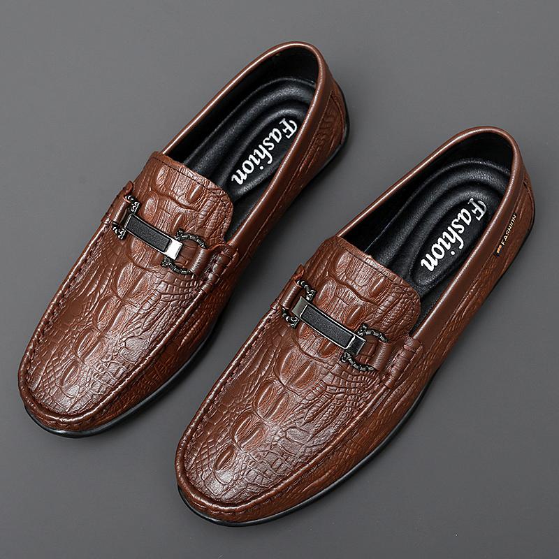 Мужские туфли из натуральной кожи с узором под крокодила, мужские туфли без застежек, весенние деловые повседневные мужские мокасины, дышащие мужские туфли для вождения