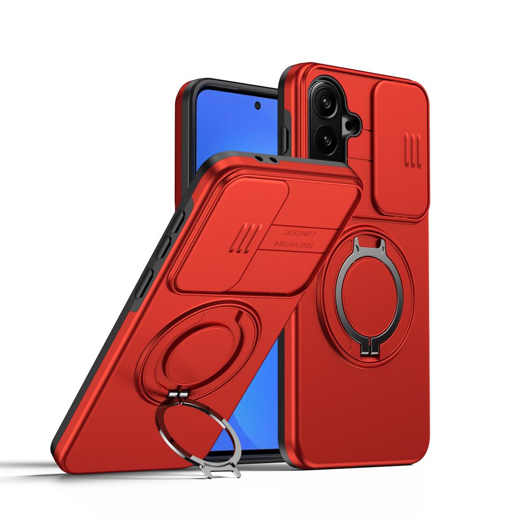 Слайдерная крышка камеры Бронированный чехол для Samsung Galaxy A17 A27 A37 A57 A16 A26 A36 A56 A35 A55 5G Металлическое кольцо-подставка ТПУ Пластиковый чехол