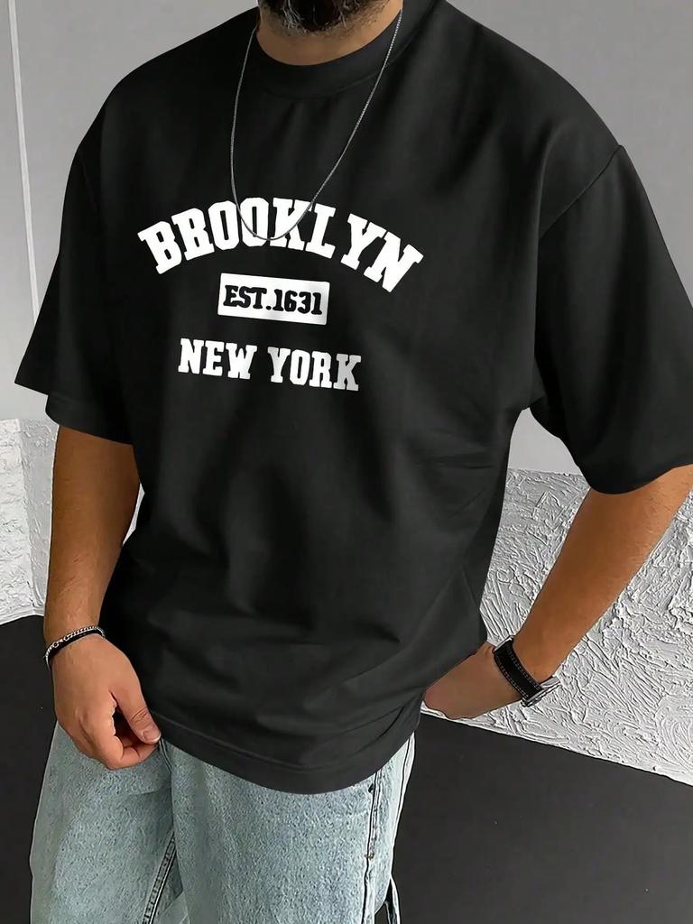 MenS Brooklyn New York Graphic Tee  Casual Crew Neck Short Sleeve T Shirt With BROOKLYN EST1631 NEW YORK Print
