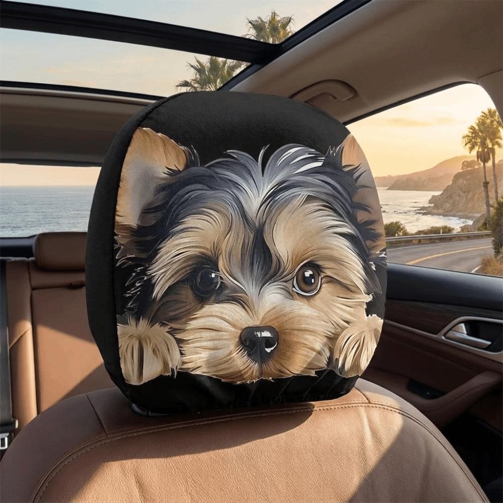 2PCS Soft Seat Headrest Protector Cartoon Dog Pattern Car Headrest Covers Car Seat