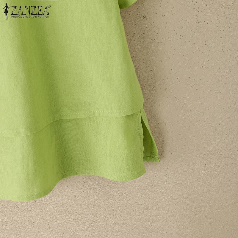 ZANZEA Женская летняя блузка с круглым вырезом, свободного кроя, с рукавом до локтя