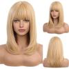Synthetic Ombre Blonde Wigs Ladies Wig with Bangs Natural Soft Short Straight Hair Bob Cut Wig Daily Costume Party Use