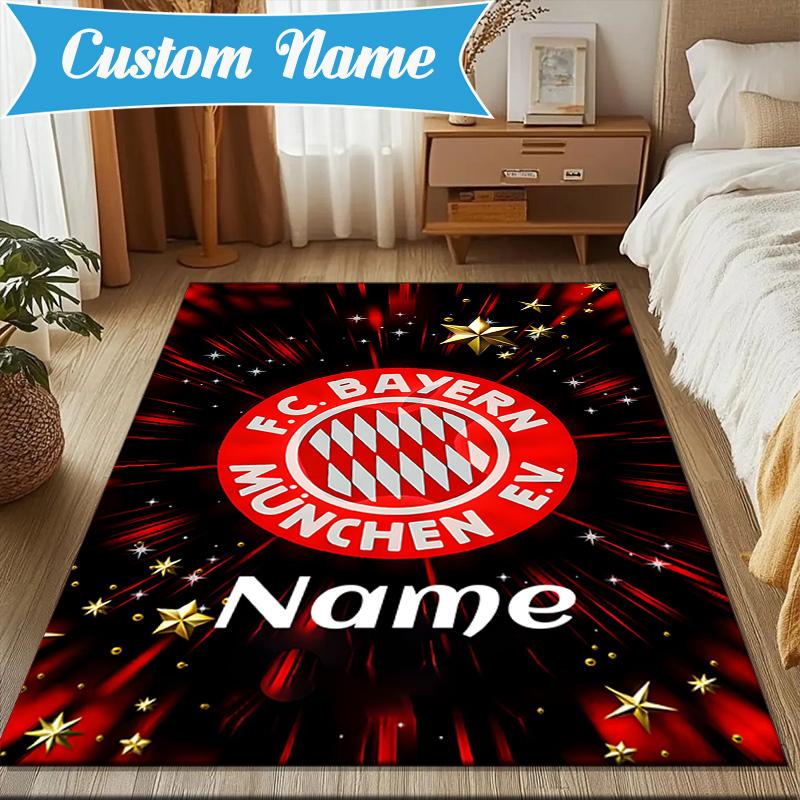 Custom Name Bayern Munich Crest Art Rug Game Carpet, Floor Mat for Bedroom Living Room Entryway Rug, Home Decor Idea Gift for Christmas birthday