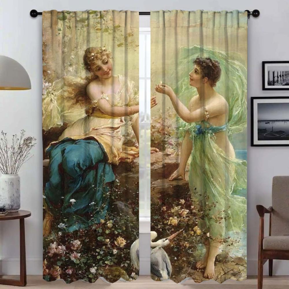 Curtains for Living Room Curtain Vectorial Paintings Shades Halloween Decoration Home Interior Curtains 2 Pieces Partition Child