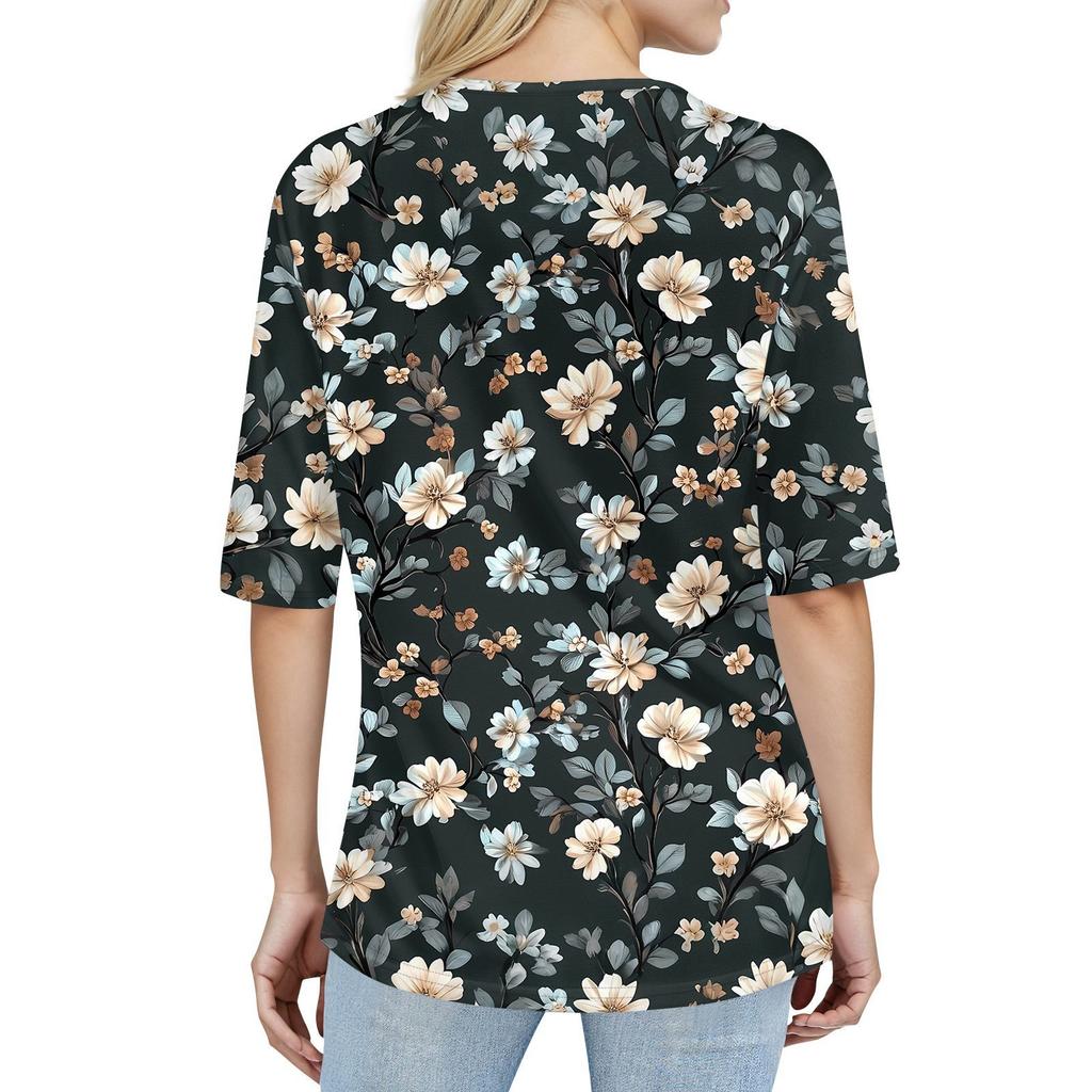 Shirts For Women Trendy V Neck T Shirts Casual Printed Blouse Half Sleeve Tops For Women
