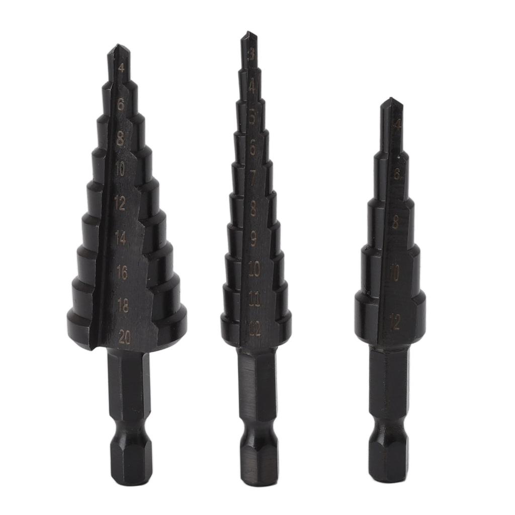 3Pcs High Speed Steel Step Drill Bit Set Hex Handle Step Drill Bit for Metal Wood Insulation Plate