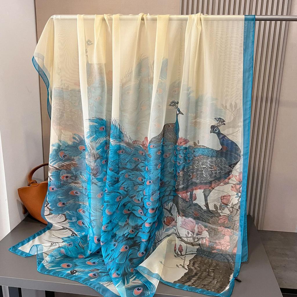 180*135cm Summer Chiffon Silk Scarf Women Outdoor Sunscreen Shawl Soft Bandanna Fashion Luxury Brand Shawl Head Long Hijab Wrap