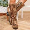 Brown Leopard High Boots Women Boots Platform Shoes for Women  Autumn Winter Sexy Mid-calf Cowboy Riding Boots Botas Mujer 2024