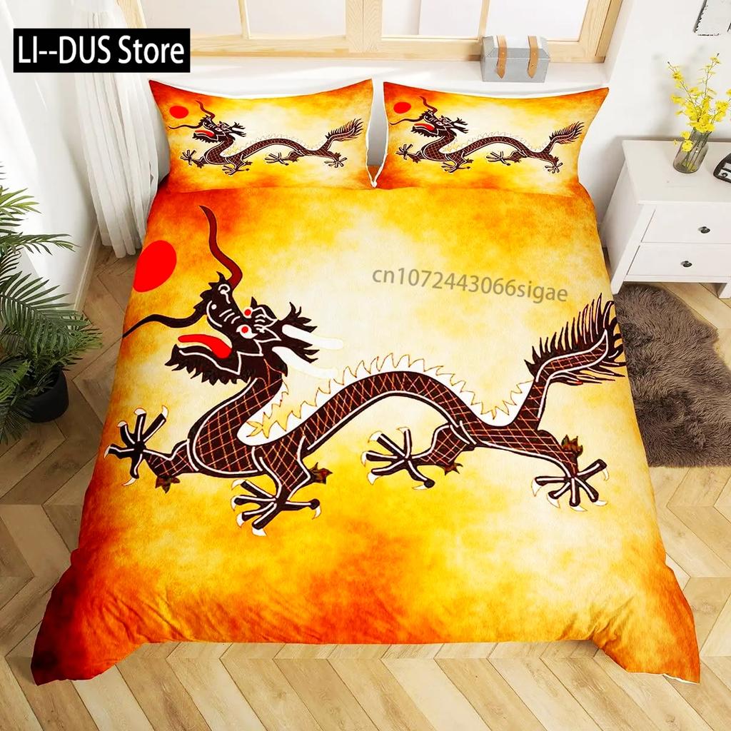 Comforter Dragon King Size Kids Mythical Animal Bedding Set Microfiber 2/3Pcs Set For Girls Women Black Gold Decor