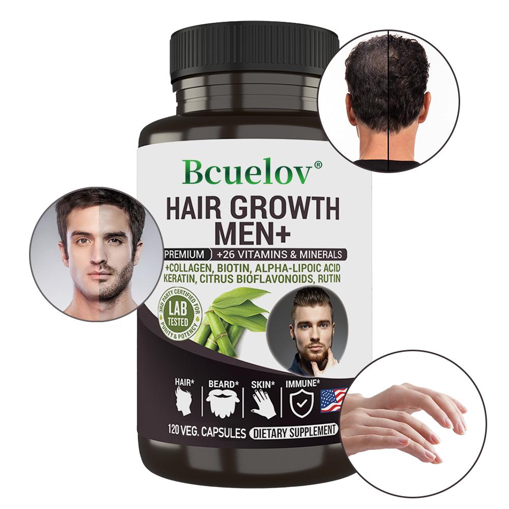 Bcuelov Hair Growth Men+ Dietary Supplement, 120 Veg Capsules, 26 Vitamins & Minerals