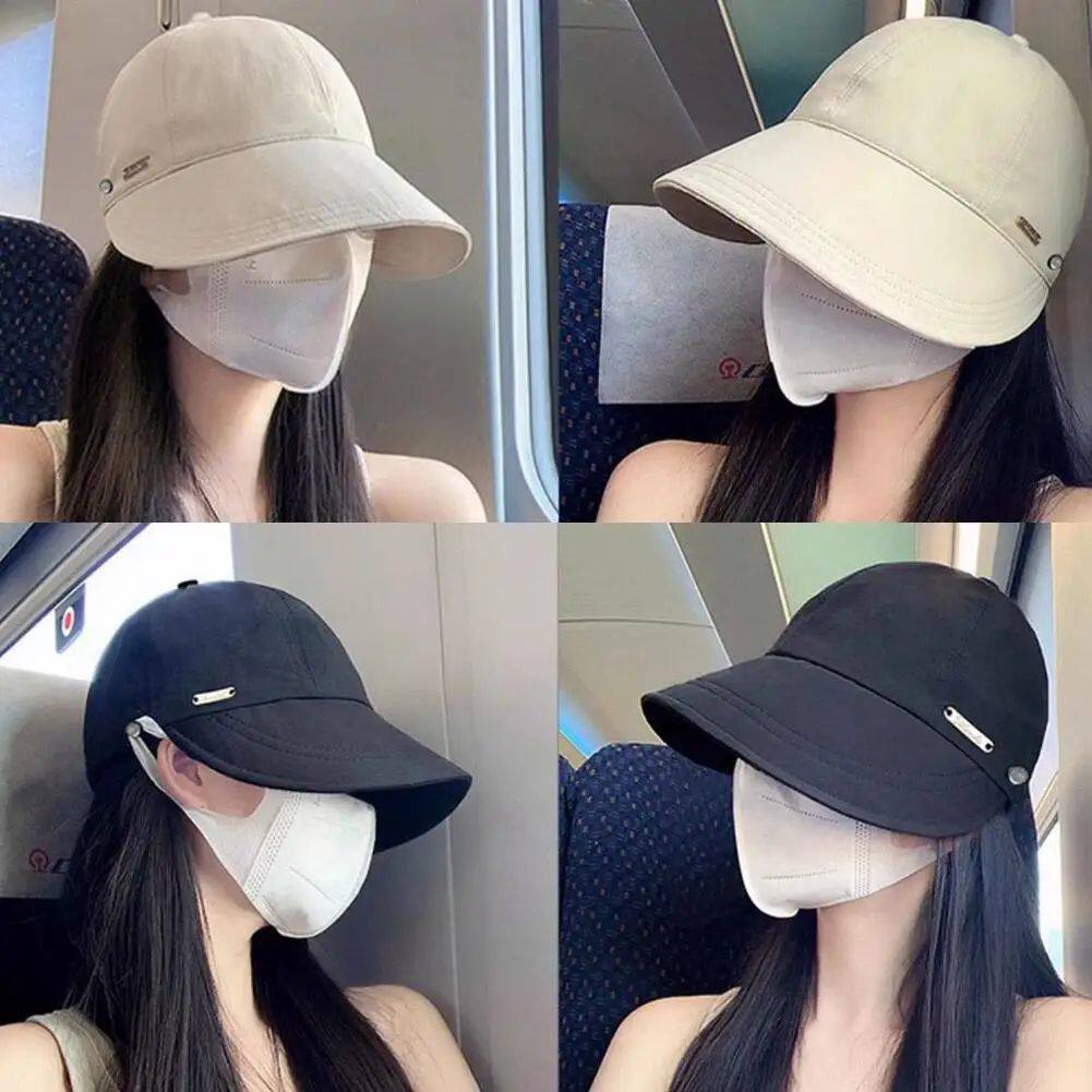 Korean Style Wide Brim Baseball Cap for Women, Adjustable Metal Tag Sun Hat, Casual UV Protection Face Shading Cap for Daily