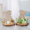 Wooden Easter Bunny Decoration Farmhouse Rustic Artificial Flower Colorful Egg Rabbit Table