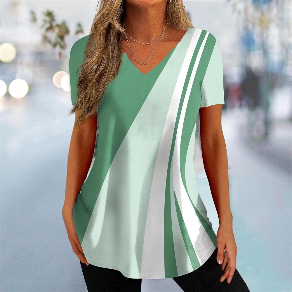 Новая женская футболка с кривым принтом и v-образным вырезом, модная уличная одежда, женская одежда, повседневный летний пуловер с короткими рукавами, футболка для женщин