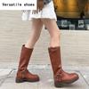 Woman Western Cowgirl Boot Fashion Back Zippers Long Booties Autumn Winter Suqare Low Heel Girl Shoes