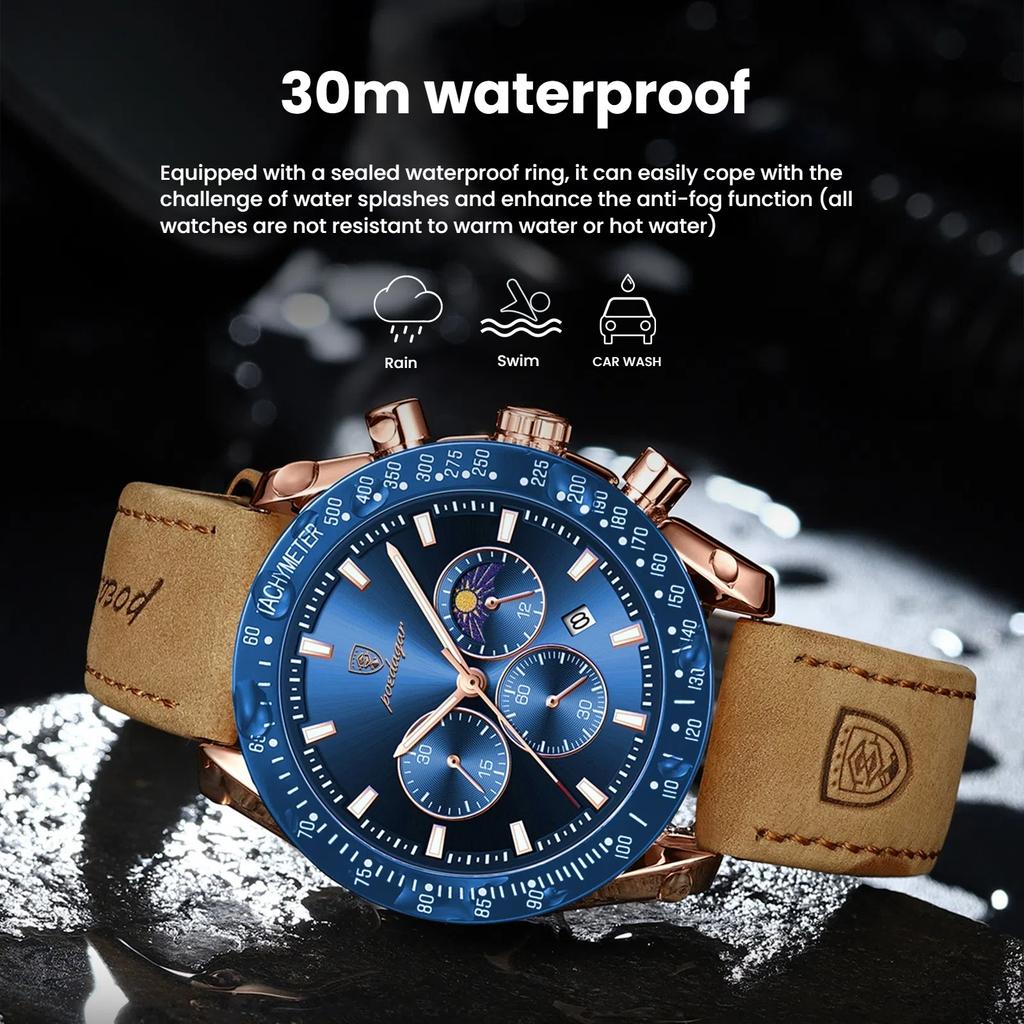 Новые мужские кварцевые часы с тремя очками, шестью иглами, водонепроницаемые, светящиеся спортивные часы с календарем