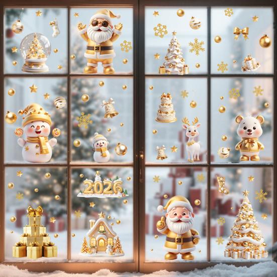 9 Sheets/Set Christmas Window Cling Removable Waterproof PVC Winter Merry Christmas Static Glass Sticker Holiday Party Decoration Decal
