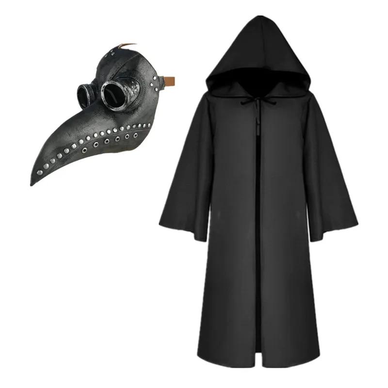 Halloween Cape Cosplay Plague Doctor Mask Costume Witch Tunic Hooded Robe Adult and Child Holiday Play Mask Accessories