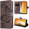 Protective Case - BOOLING - for Samsung Galaxy A26 5G - Brown Synthetic Leather - Butterfly Pattern - 2 Tempered Glass