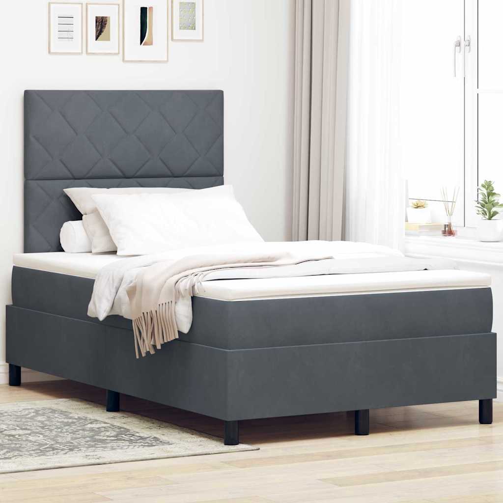 LED Box Spring Bed with Headboard Dark Grey 120 x 190 cm Velvet