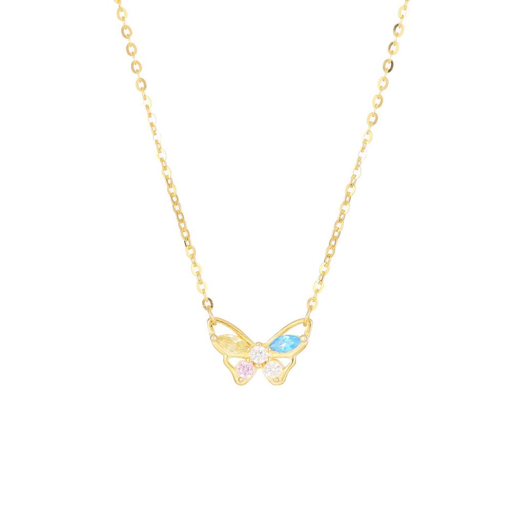 Banyan Tree S925 Silver Butterfly Necklace for Women - Elegant Retro Clavicle Chain