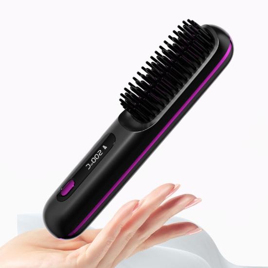 Беспроводная щетка-выпрямитель для волос 3 температуры ЖК-дисплей Быстрый нагрев Перезаряжаемая от USB Портативная горячая щетка Электрическая пушистая укладка вьющихся волос