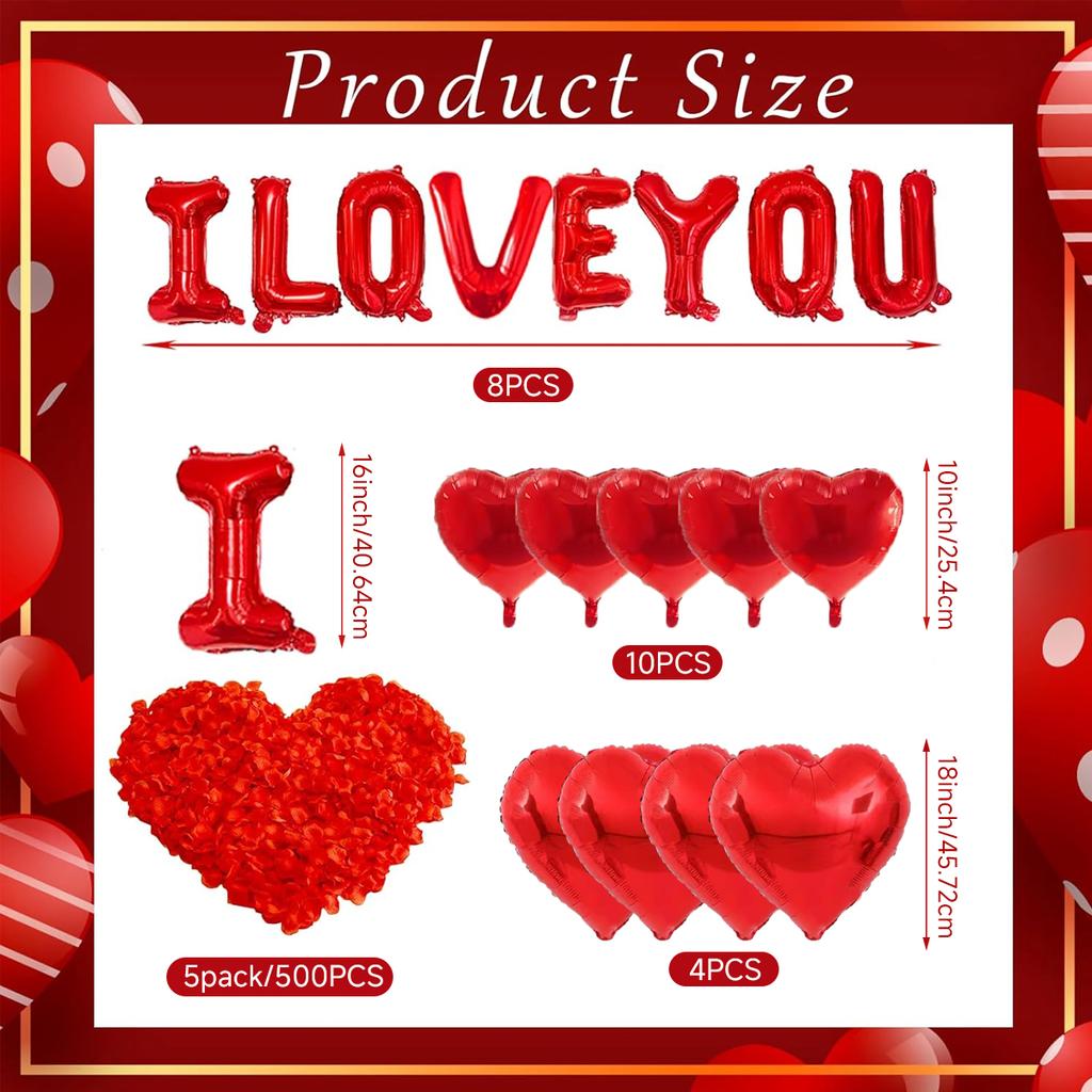 1 комплект красных воздушных шаров в форме сердца с надписью «Я люблю тебя», лепестки роз, романтические вечеринки в честь Дня святого Валентина, предложения руки и сердца, свадьбы, юбилеи