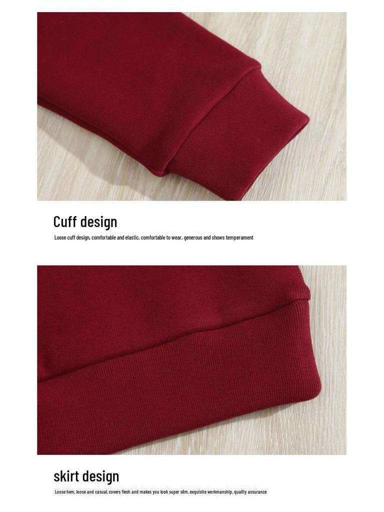 Женский флисовый свитшот большого размера с воротником-стойкой на осень/зиму 2025 - Повседневная куртка свободного кроя красного цвета