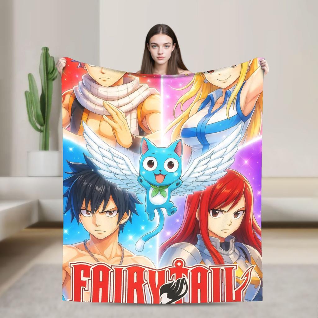 Фланелевые одеяла Fairy Tail Супермягкие пледы для спальни и гостиной, для путешествий, смешные покрывала, чехлы для дивана-кровати