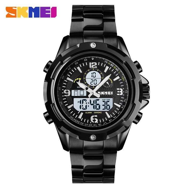 Горячая распродажа! Многофункциональные часы SKMEI в США, деловые спортивные мужские водонепроницаемые электронные часы с хронографом и стальным ремешком