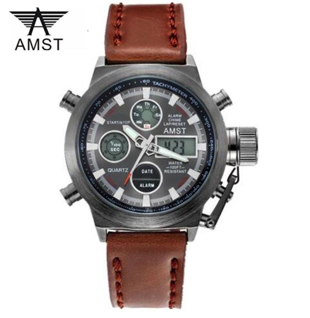 AMST Men Watch Top Luxury Brand Red Big Dial Sport Watches Mens Chronograph Quartz Wristwatch Date Male Clock Relogio Masculino