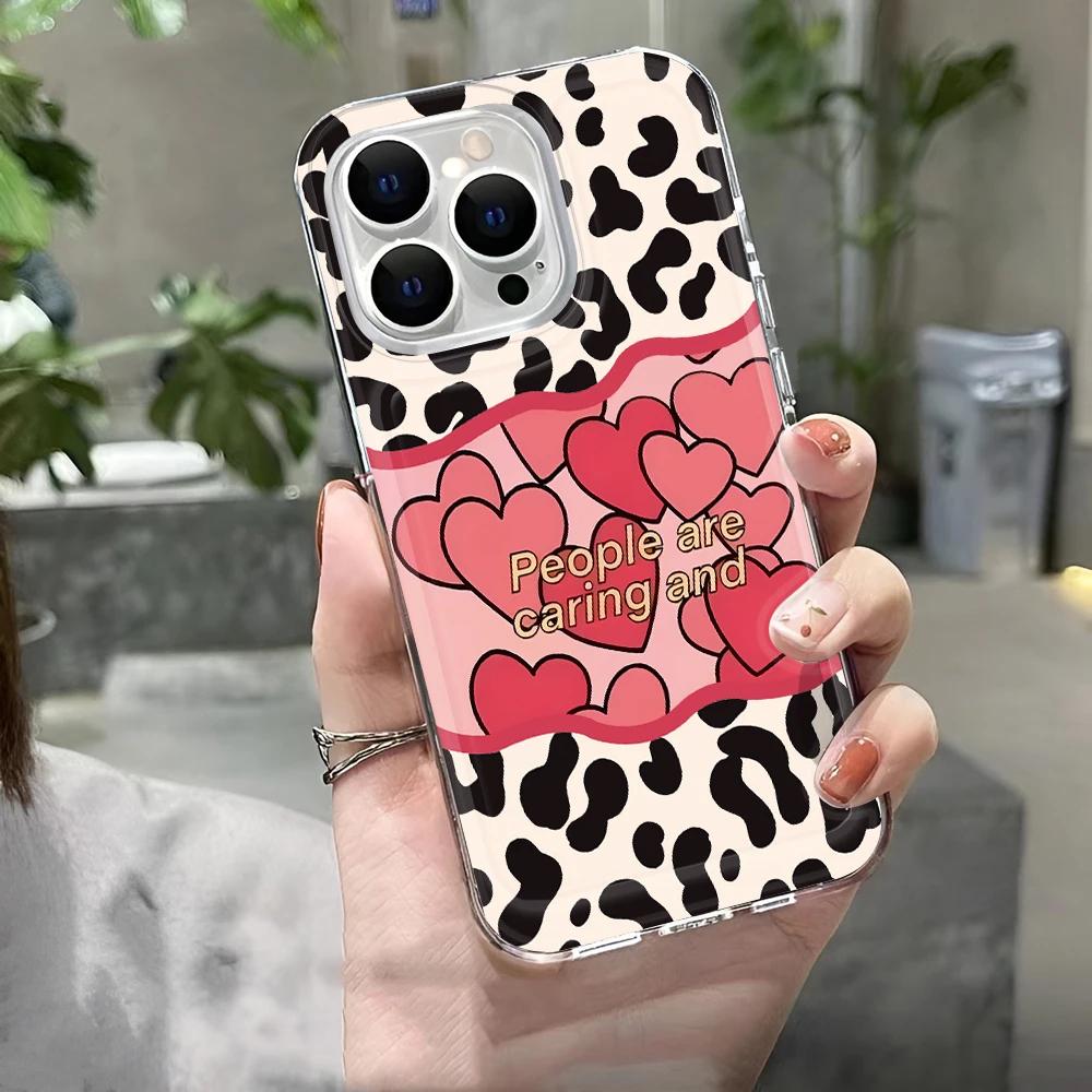 INS Чехол для телефона с леопардовым принтом и сердцем для iPhone 13 15 11 14 12 16 Pro Max 7 Plus 16e XR XS Max SE 2022 Мягкий прозрачный чехол из ТПУ
