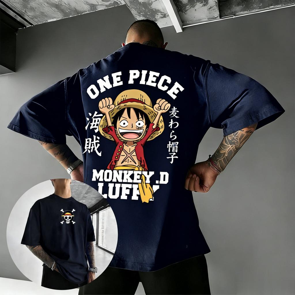 Bandai One Piece Принт Луффи Короткий рукав Свободный Мужские и Женские Летние Для поездок на работу Дышащая Спортивная Хлопковая Футболка 2026