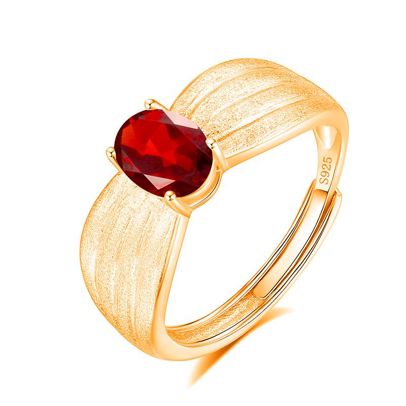 High-end inlaid natural crystal stone jewelry women's French wire drawing process s925 sterling silver niche light luxury ring women