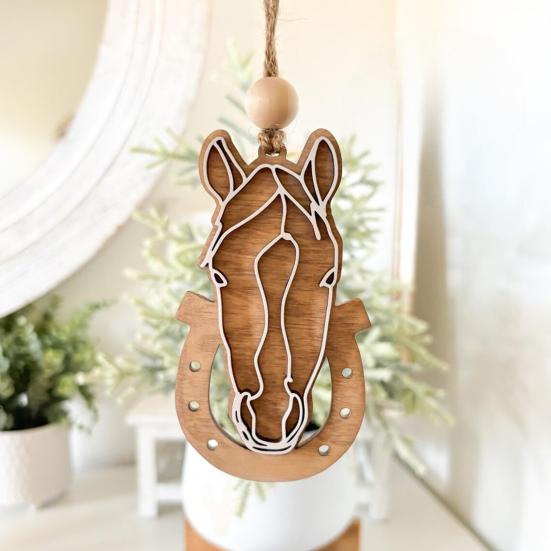 Yousheng Деревянное Подвесное Украшение Голова Лошади Фермерский Дом Деревенский Лошадь Подкова Рождественская Елка Подвесная Подвеска