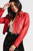 NEW Red Crop Women Genuine  Motorcycle Handmade Casual Lambskin Leather Jacket